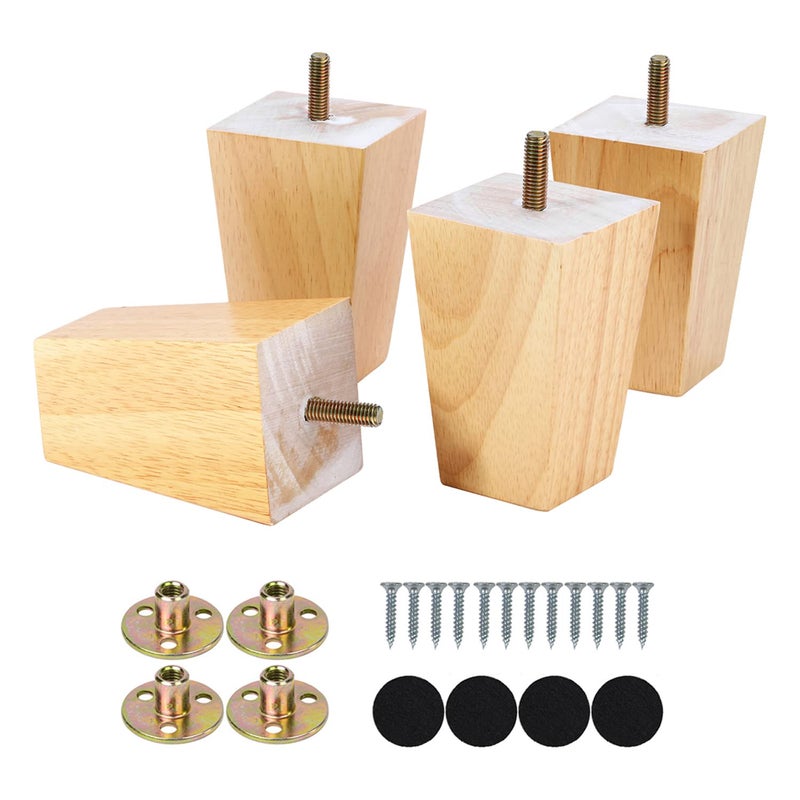 Maricome 4 Inch Sofa Legs Set of 4 Replacement Feet for Couch Wood Furniture Legs Pre-Installed M8 Bolt Screw in Heavy Duty Pyramid Square - Image 5